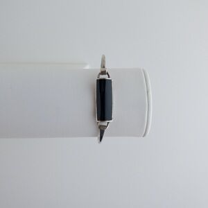 Vintage Sterling Silver Black Onyx Inlay Bar Bangle Bracelet Stackable 925 12g